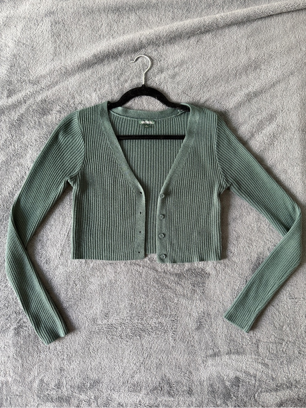 ✨Cropped Rib-Knit V-Neck Cardigan - Sage Green